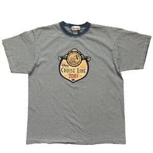 Vintage Y2K Disney Cruise Line 2001 Mickey T Shirt Stripe Size M Single Stitch